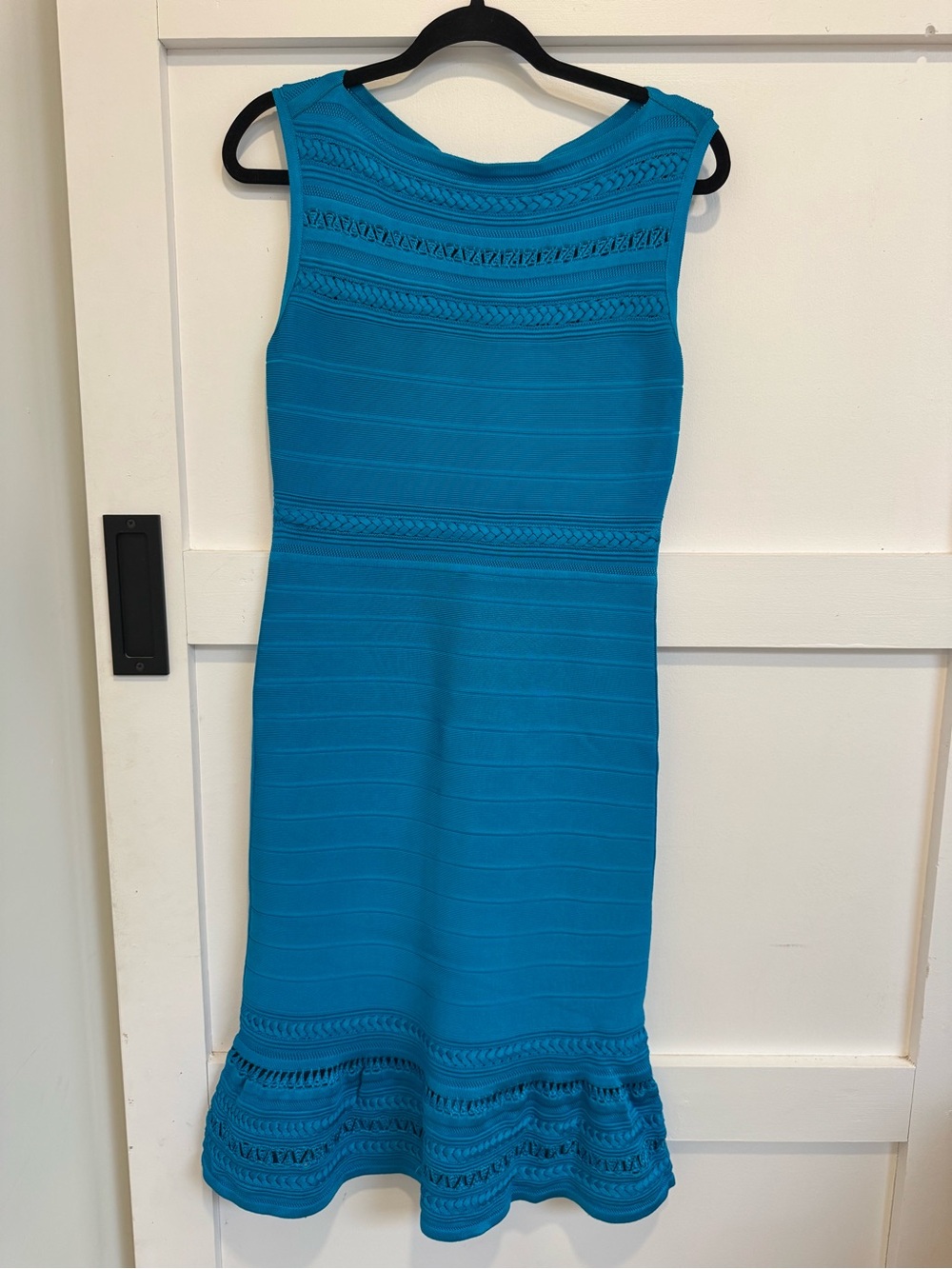 Hervé Léger Turquoise Bandage Flounce Dress Braided Knit Sleeveless Size L ❤️ HL